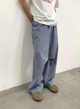 roaringwild a arch 咆哮野兽 蓝色轻薄格子裤潮牌美式山本长裤男