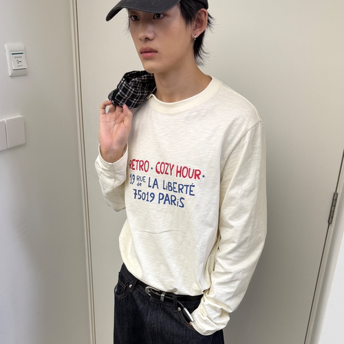 roaringwild复古撞色印花长袖t恤