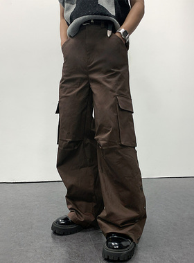 roaringwild a arch 咆哮野兽 黑色/棕色打褶排扣工装裤