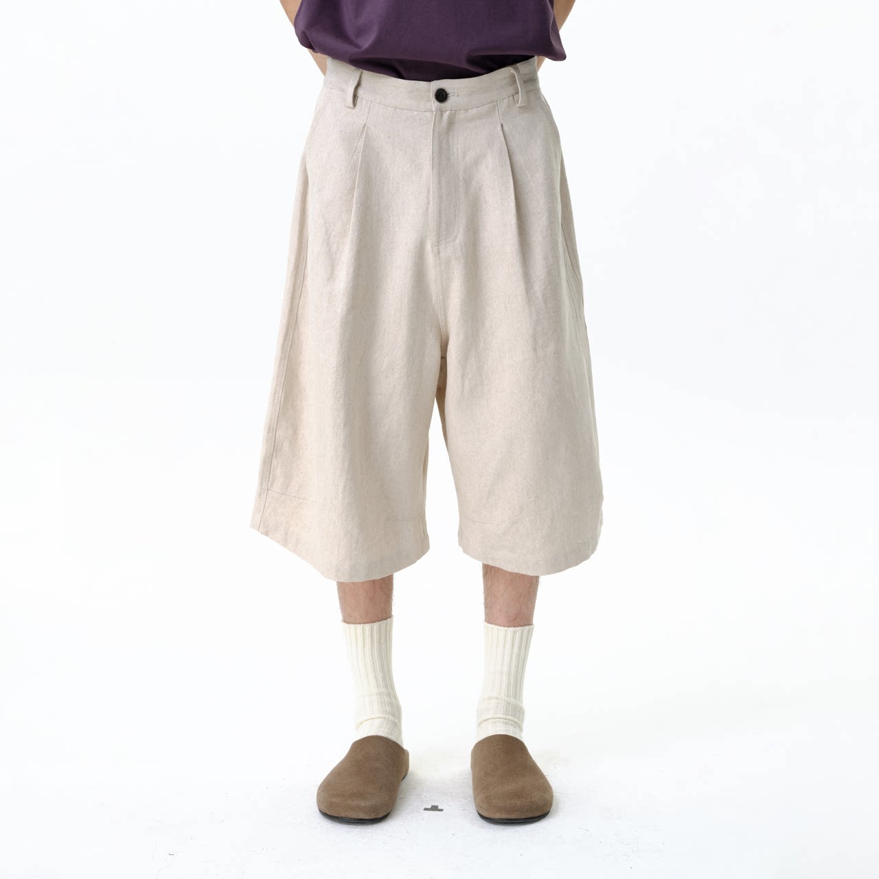 roaringwild a arch 咆哮野兽 白色莱赛尔棉麻休闲灯笼五分短裤男