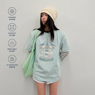 短袖 roaringwild 咆哮野兽绿色印花凉感防晒上衣美式 arch T恤男