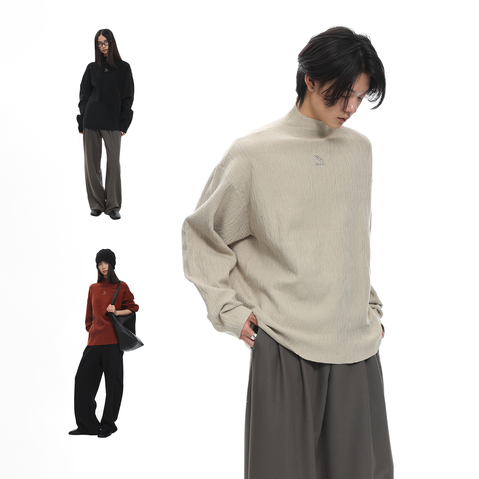 咆哮野兽小高领针织卫衣