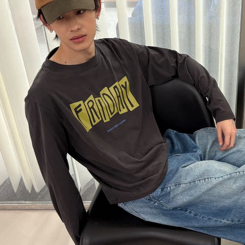 roaringwild纯棉印花宽松长袖t恤