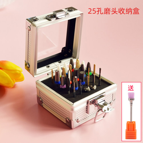 美甲工具25孔翻盖磨头收纳盒