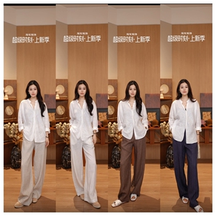 诗洁Sj-夏季休闲亚麻条纹长裤HCAZ1KX11308【试穿S裤长105】@