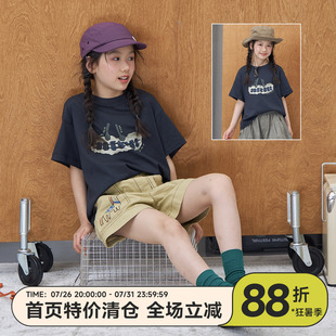 OLAMIMI儿童亲子夏休闲趣味涂鸦印花男女童宽松百搭短袖T恤