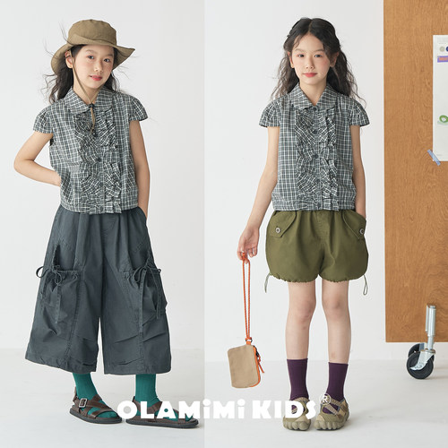 OLAMIMI女童棉质木耳边娃娃领衬