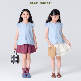 上衣 OLAMIMI定制 2024夏 亲子甜美木耳边精致洋气小飞袖 衬衫