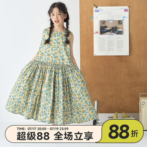 OLAMIMI儿童夏季无袖碎花连衣裙