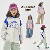 卫衣 字母运动宽松插肩袖 OLAMIMI定制2025春 亲子两色撞色拼接美式