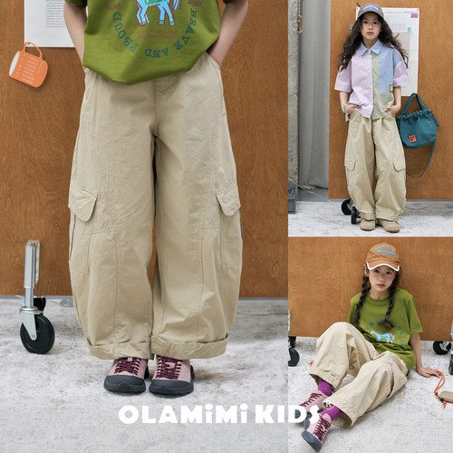 OLAMIMI儿童夏季松紧腰工装裤