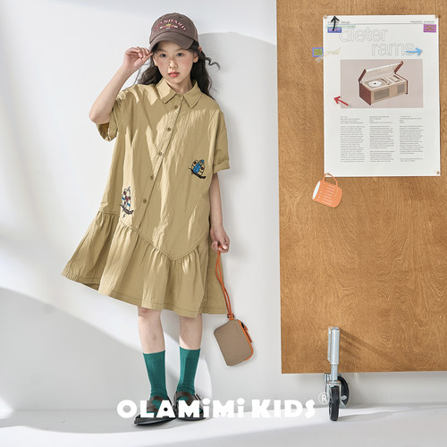 OLAMIMI儿童夏季文艺刺绣衬衫裙