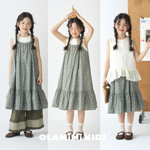 OLAMIMI儿童绿植吊带连衣裙