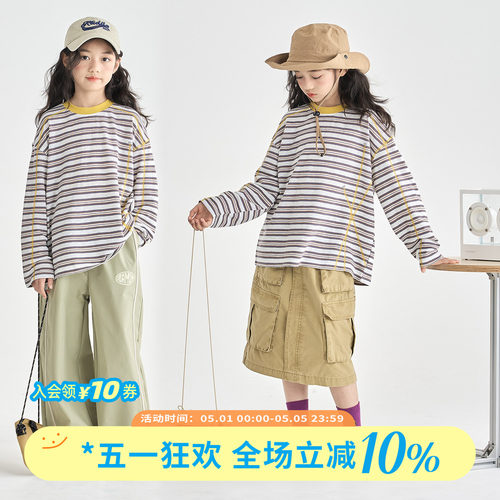 OLAMIMI亲子春款条纹圆领卫衣T