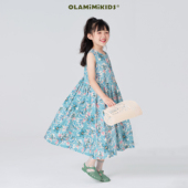 亲子洋气清雅碎花民族度假风无袖 OLAMIMI定制 2024夏 背心连衣裙