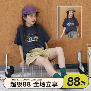 OLAMIMI儿童亲子夏休闲趣味涂鸦印花男女童宽松百搭短袖T恤