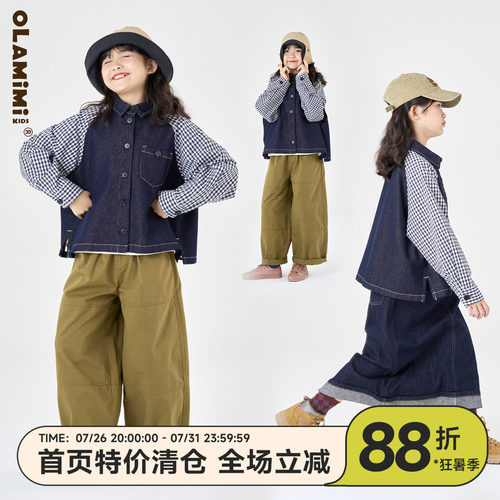 甜酷风格纹翻领牛仔衬衫外套夹克