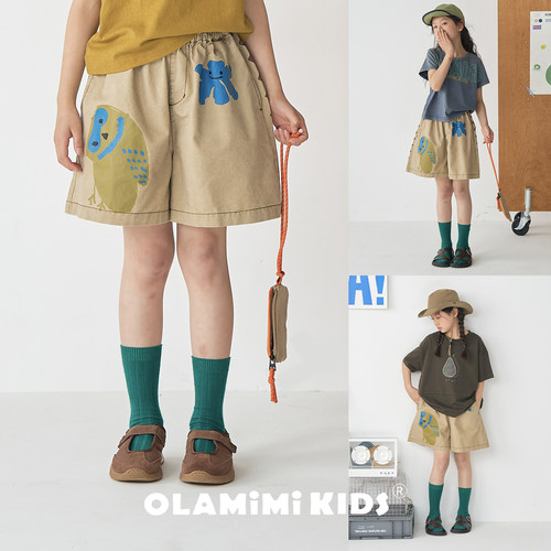 OLAMIMI儿童做旧水洗阔腿短裤