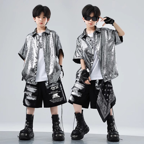 儿童街舞潮服酷帅男童嘻哈套装女童炸街走秀少儿hiphop演出服夏