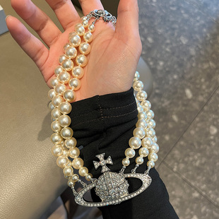三层土星珍珠项链复古夸张满钻大土星锁骨链妍珍同款choker