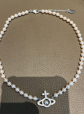 奥林匹亚小夹心项链满钻镂空土星珍珠项链5mm奥地利串珠链