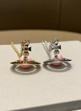 限定色立体土星orb项链粉色阿尔卑斯糖果飞行士小众首饰