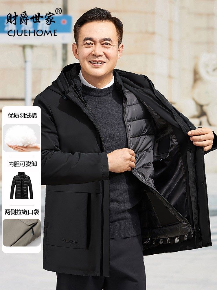 爸爸冬装外套中年棉衣爷爷中老年人羽绒棉袄服加绒加厚秋冬季长款