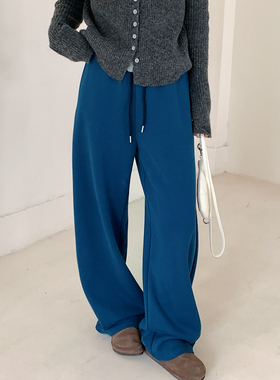 蓝色弯刀裤女25冬季新款抽绳运动香蕉裤休闲卫裤宽松慵懒风阔腿裤