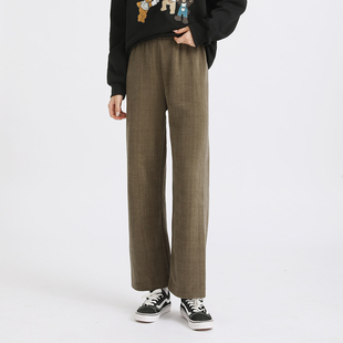 女新款 宽松雪尼尔长裤 冬季 直筒裤 子 加绒加厚休闲窄版 麦穗纹阔腿裤