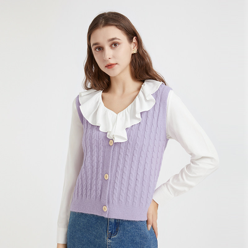 假日概念V领针织开衫马甲外套