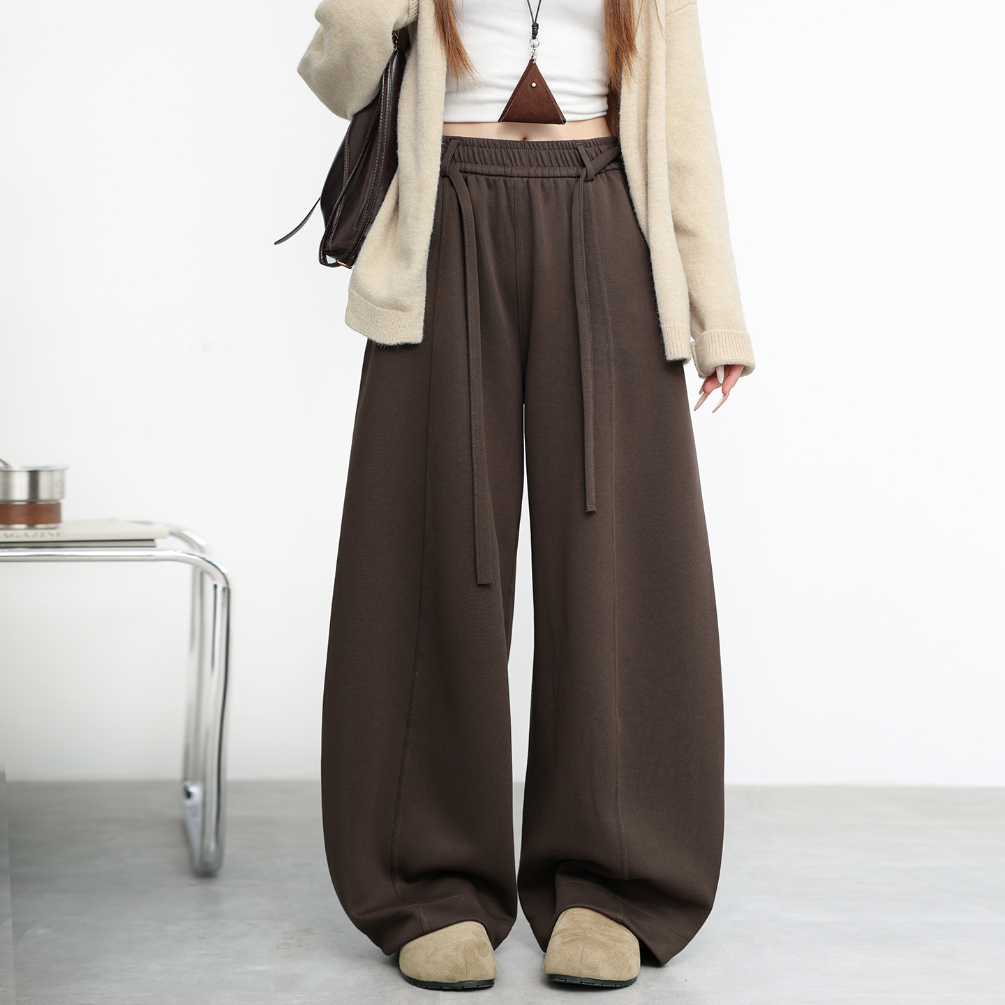 美拉德弯刀裤女宽松垂感阔腿卫裤