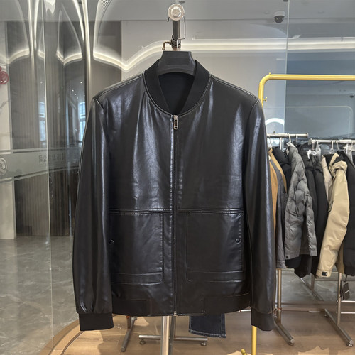 豆家柔软PU皮黑色棒球领皮衣夹克