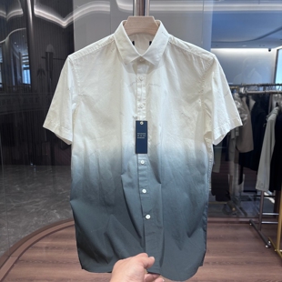 【H家】100棉！水洗牛津纺！夏季男士渐变色时尚休闲透气短袖衬衫