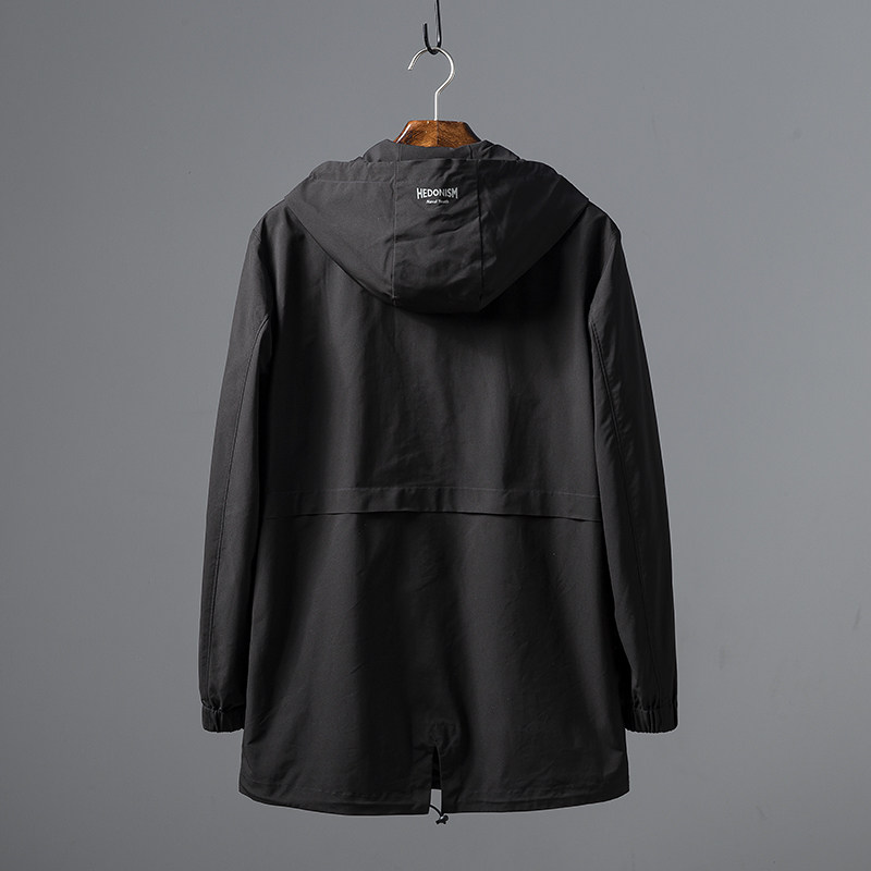 FOREIGN TRADE MENS WEAR CUT MARK SPRING AND AUTUMN HOODED MID-LENGTH WINDBREAKER MENS SLIM CASUAL JACKET JACKET
