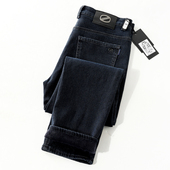 男直筒宽松保暖长裤 加绒加厚 厚款 水洗兰灰色牛仔裤 四面弹 冬季