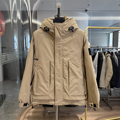 H家三防面料连帽冲锋工装羽绒服