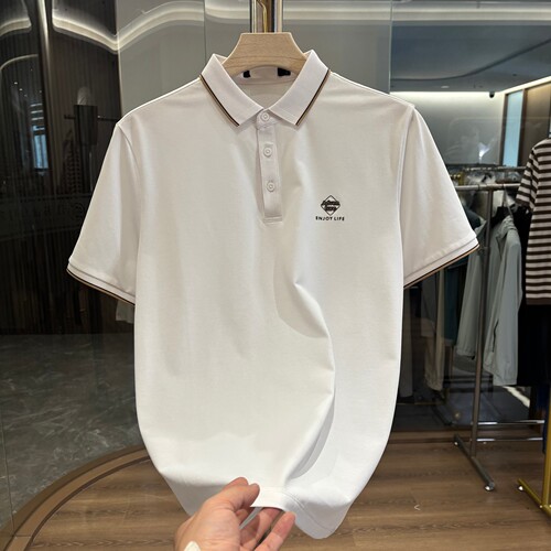 H家凉感丝光棉简约翻领短袖POLO