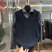 假两件针织衫 毛衣男 秋冬新款 商务休闲马甲式 H系 包芯纱面料