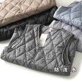 轻量化防泼水 保暖马甲 棉衣领V领修身 秋冬男士 菱形衔缝夹棉无袖