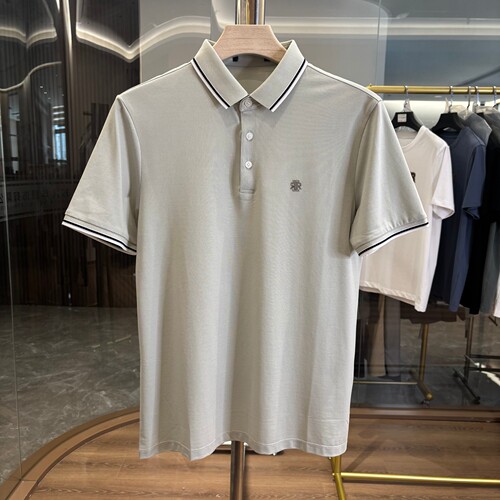 H家丝光棉休闲翻领短袖POLO衫