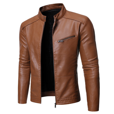Men's motorcycle jacket standing collar PU leather jacket