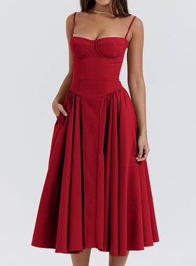 Trendy and sexy red strapless dress 时尚抹胸性感红色吊带裙