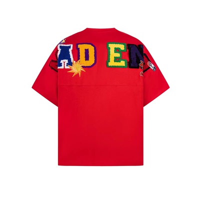 BKID 原创美式彩色字母毛巾绣短袖T恤男女夏季新款红色短袖上衣潮