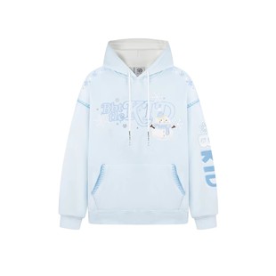 BKID 美式雪花雪人连帽卫衣女蓝色加绒百搭休闲上衣外套