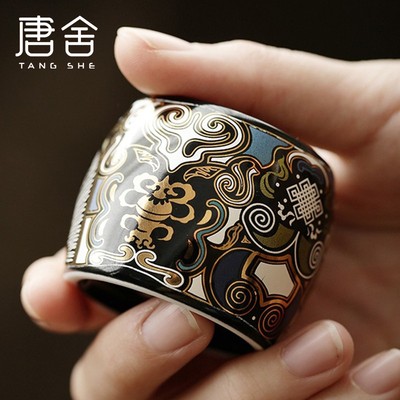 唐舍盖置敦煌唐卡陈德生大师家用金银错复古饕餮功夫茶具茶道配件