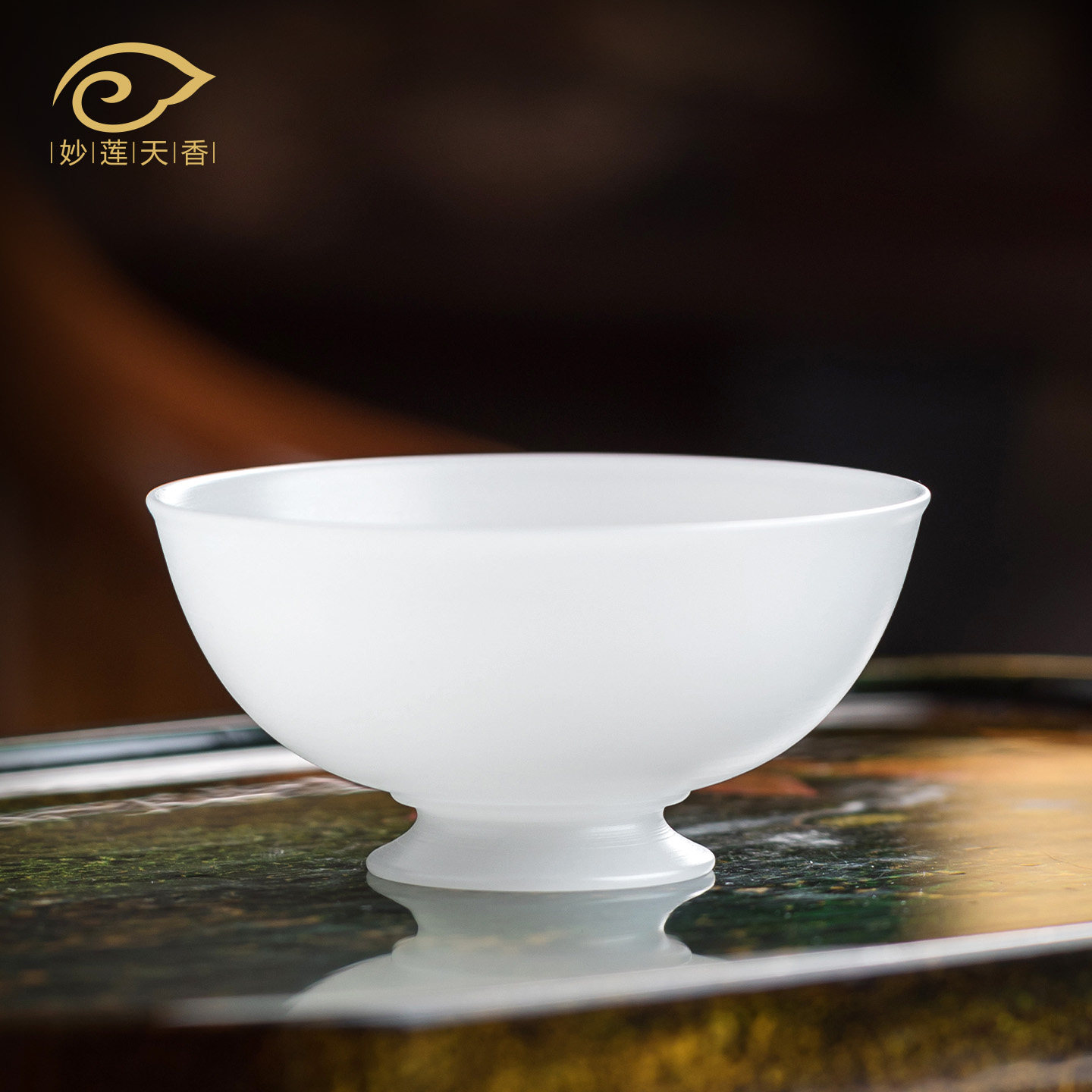 妙莲天香纯手工手拉坯盖碗茶杯中式高端冰种玉瓷主人杯茶具不烫手