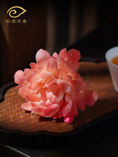 妙莲天香手工陶瓷牡丹花花朵创意新中式家用茶桌茶道装饰摆件精品