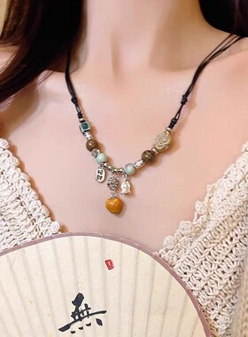 「她非池物」波西米亚禅意长款羽毛项链女复古民族风装饰吊坠