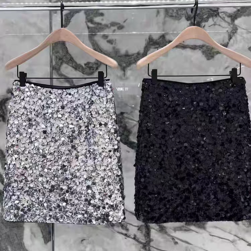 正品半身裙2025冬新品精工珠片叠绣中腰膝上直筒短裙MBE4SKT017