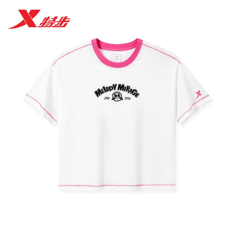 特步圆领T恤女士2026年新款夏季短款休闲女装运动服975228010107